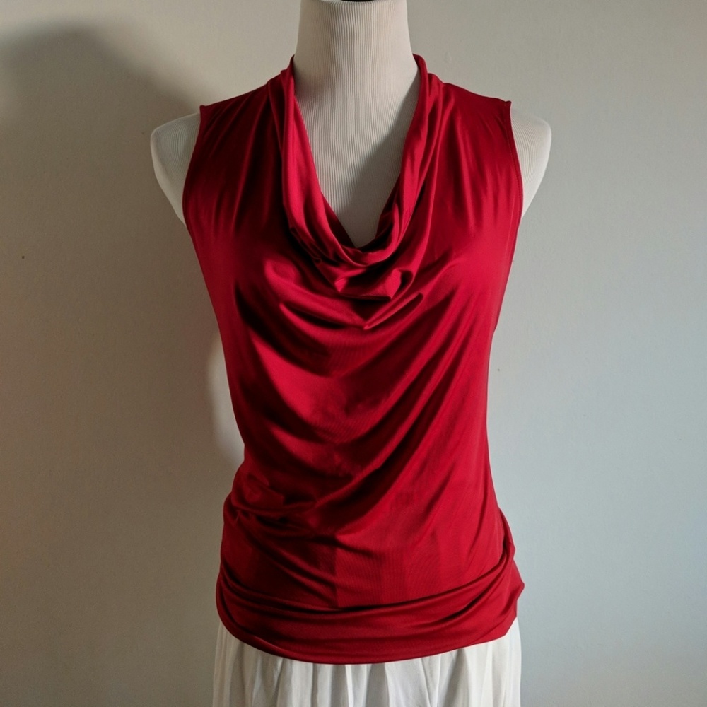 Red satin work cami soft blouse top summer office